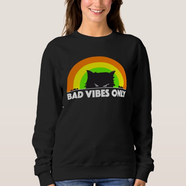 Moletom Bad Vibes Only  angry black cat retro rainbow  men (Frente)