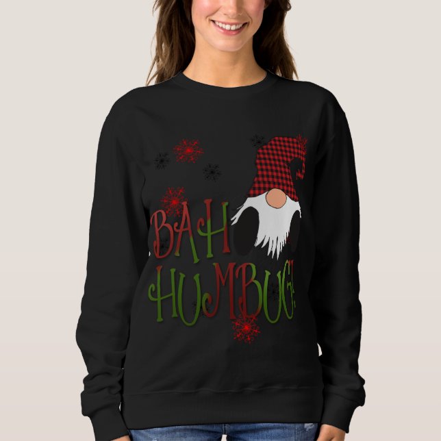 Moletom Bah Humbug Gnome Red Xadrez Grumpy Holiday Christm (Frente)
