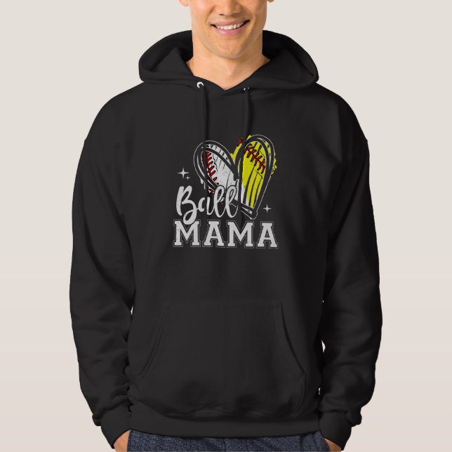 Moletom Ball Mama Heart Baseball Softball Mom Mother s Day (Frente)