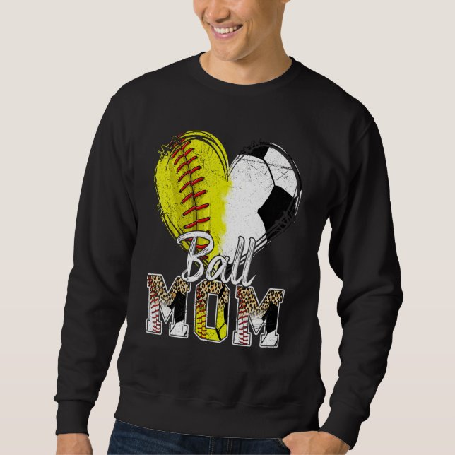 Moletom Ball Mom Heart Softball Soccer Sport Women Mother  (Frente)