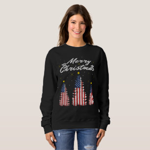 Moletom Bandeira Americana da Árvore Feliz de Natal