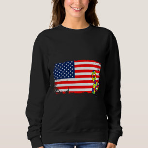 Moletom Bandeira Americana Fita Autismo Mês Fita Quebra-ca