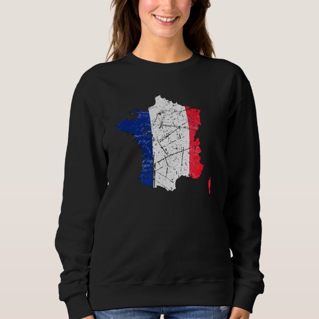 Moletom Bandeira da França com mapa francês desgastado (Frente)