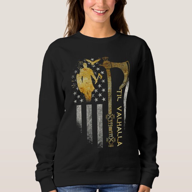 Moletom Bandeira do Machado Viking Americano  Til Valhalla (Frente)