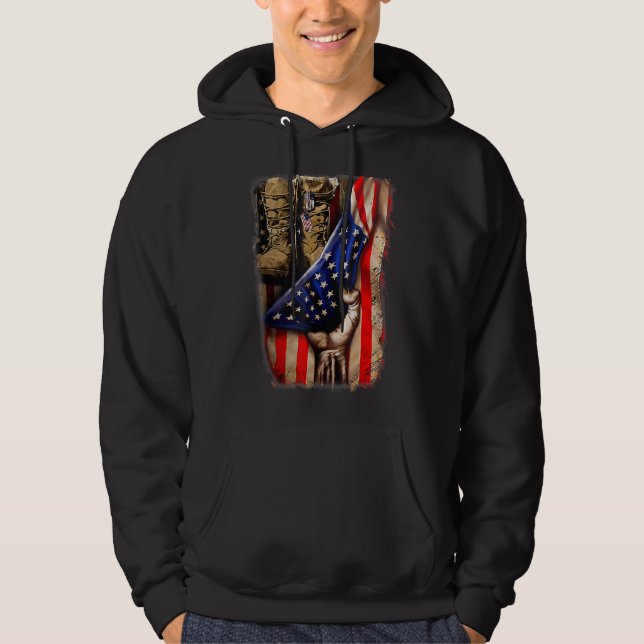 Moletom Bandeira dos EUA Retro Botas de Combate Velhas Dia (Frente)