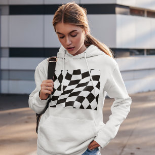 Moletom Bandeira Preta E Branca Verificada Mulheres Hoodie