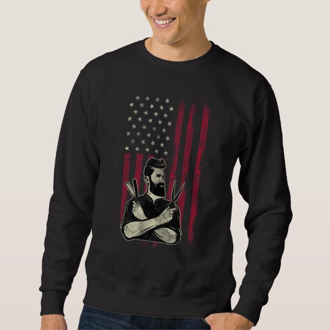 Moletom Barber Vintage American Flag 4th Of July (Frente)
