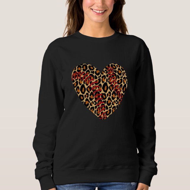 Moletom Baseball Leopard Heart Cute Mom Dad Men Women (Frente)