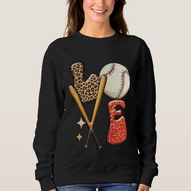 Moletom Baseball LOVE Baller Mom Leopard Print Softball Ga (Frente)
