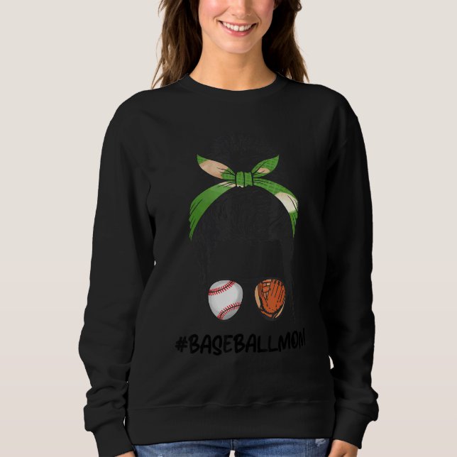 Moletom Baseball Mom Messy Bun Softball Mom Mother's Day   (Frente)