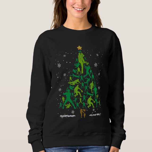 Moletom Baseball Retro Árvore de Natal Xmas Jogador de Bas (Frente)