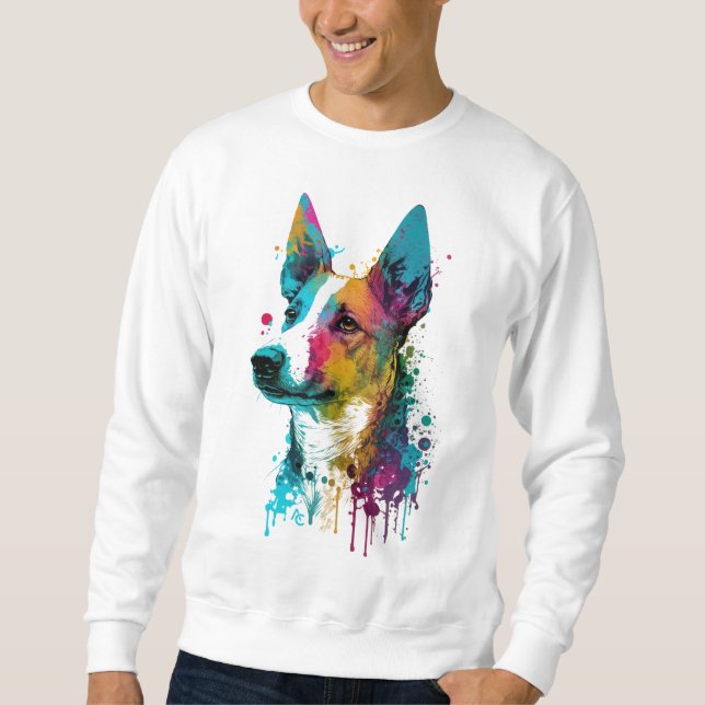 Moletom Basenji - Splash de Tinta Néon de Grafite (Frente)