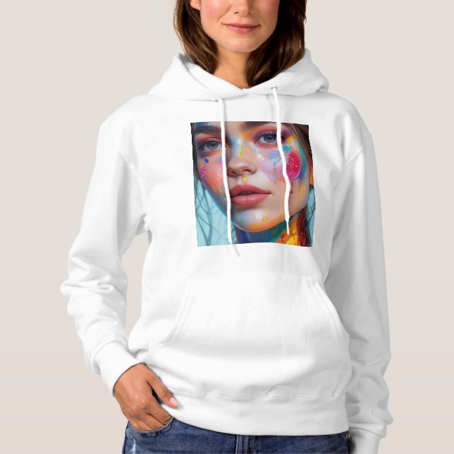 Moletom Basic hoodie with a colorful girl's face. (Frente)