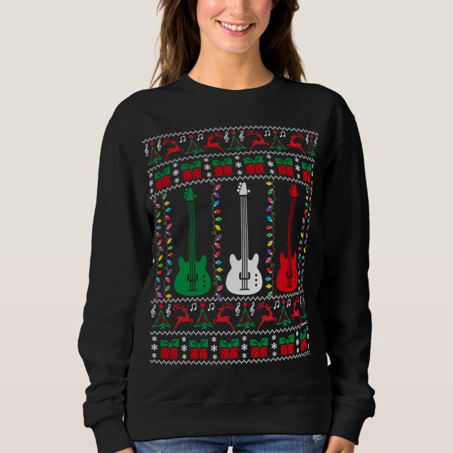 Moletom Bass Guitar Ugly Christmas Sweater Guitarra Player (Frente)