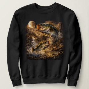 Moletom Bass Pescando Uivando para a Lua Angler Vintage Fi