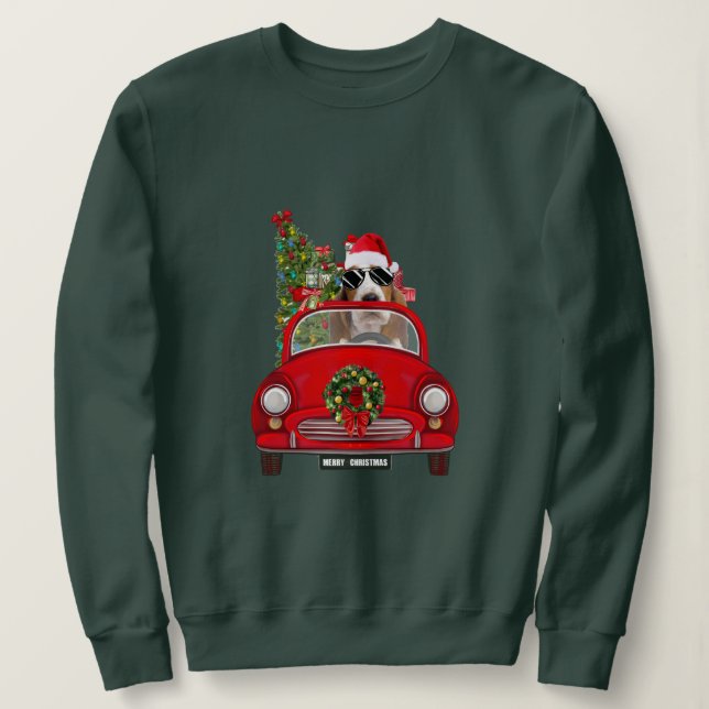Moletom Basset Hound Cachorro Dirigindo Carro Natal (Frente do Design)