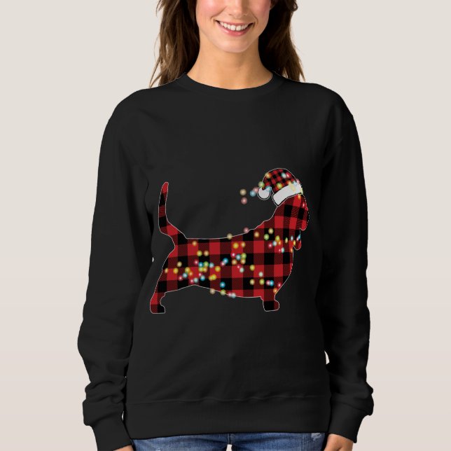 Moletom Basset Hound Christmas Red Xadrez Buffalo Pajamas  (Frente)