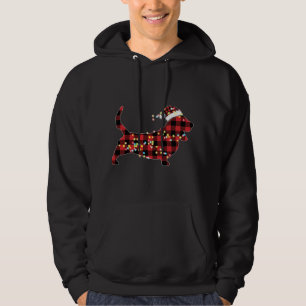 Moletom Basset Hound Christmas Red Xadrez Buffalo Pajamas