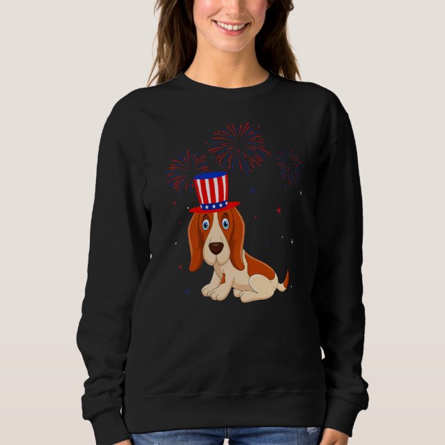 Moletom Basset Hound Dog Red White Blue Fireworks Decinto  (Frente)