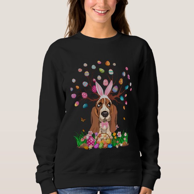 Moletom Basset Hound Dog With Bunny Ears Easter Egg Tree E (Frente)