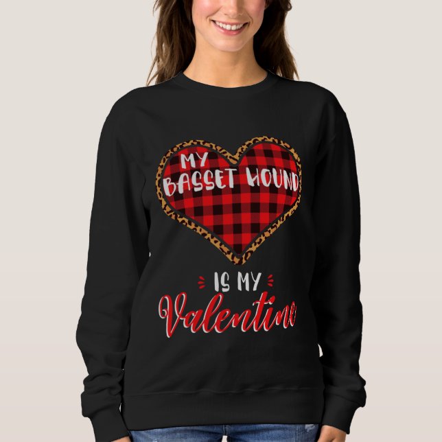 Moletom Basset Hound Is My Valentine Heart Dog Leopard Buf (Frente)