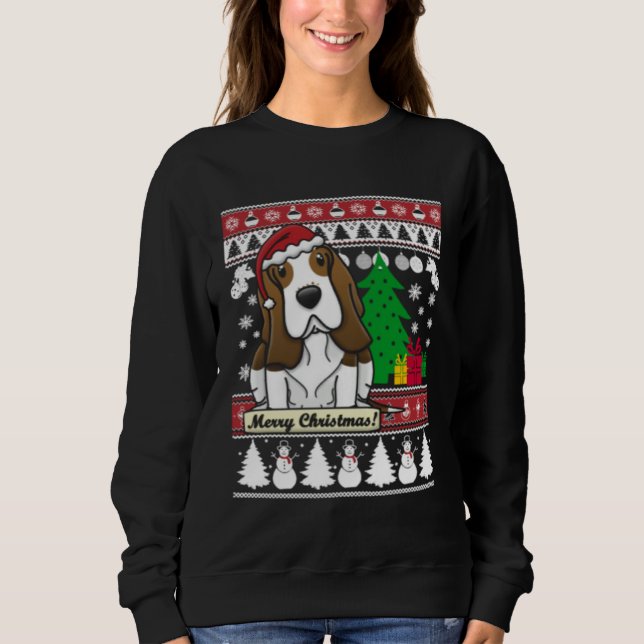 Moletom Basset Hound Merry Christmas Tree Dog Xmas Snow Sa (Frente)