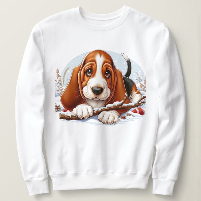 Moletom Basset Hound Puppy na cena de inverno de neve (Frente do Design)