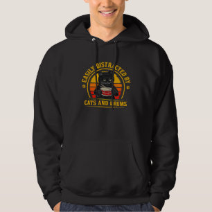 Moletom Baterista de Gato Preto Vintage Facilmente Distraí