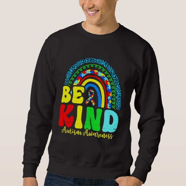 Moletom Be Kind Autism Awareness Love Heart Leopard Rainbo (Frente)