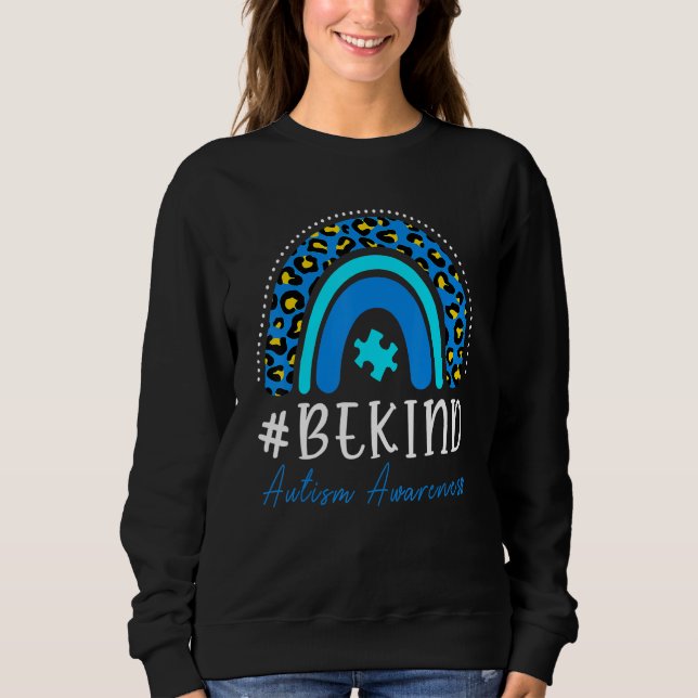 Moletom Be Kind Autism Awareness Women Girls Leopard Rainb (Frente)