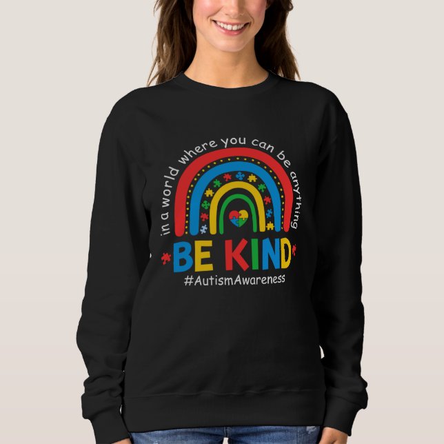 Moletom Be Kind Puzzle Piece Rainbow Autism Awareness Mont (Frente)