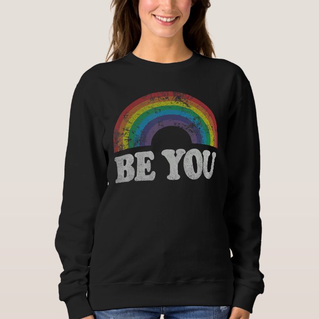 Moletom Be You Gay Pride LGBT Ally Rainbow Flag Retro Vint (Frente)