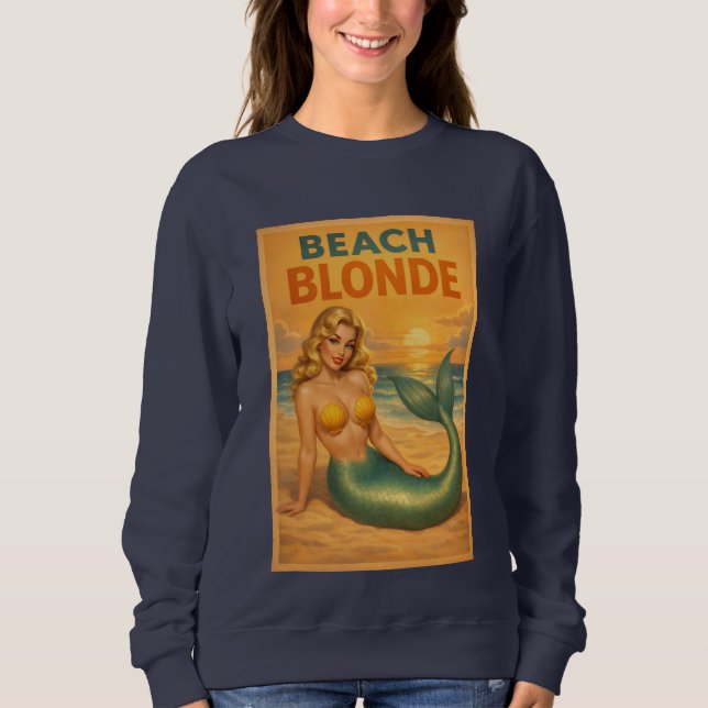 Moletom Beach Blonde Pin-Up Mermaid Art Retro Coastal Life (Frente)