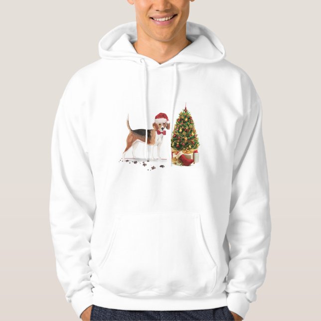 Moletom Beagle Engraçado Cachorro de Natal com Árvore (Frente)