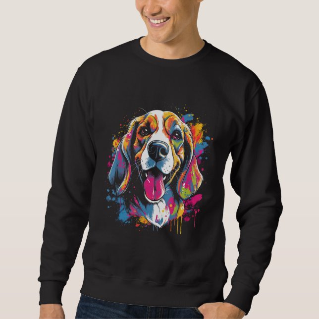 Moletom Beagle Retro Rainbow Color Splashes Design (Frente)