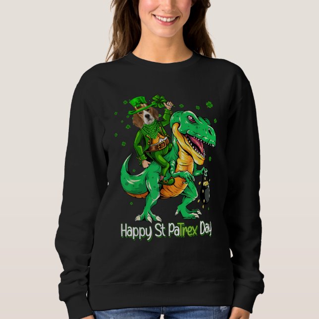 Moletom Beagle Riding Dinosaur Patricks Day Shamrock (Frente)