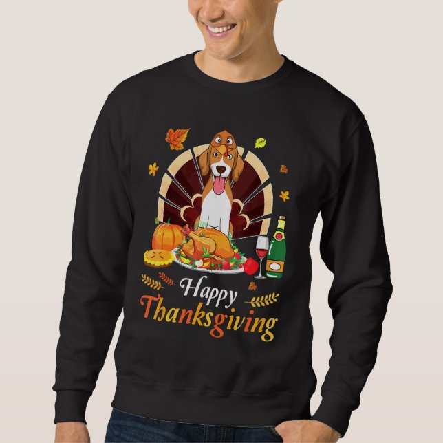 Moletom Beagle Turkey Costume Wine Pie Pumpkin Happy Obrig (Frente)