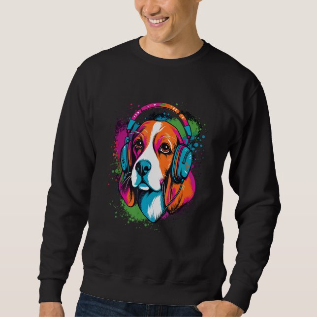 Moletom Beagle wearing headphones colorful illustration (Frente)