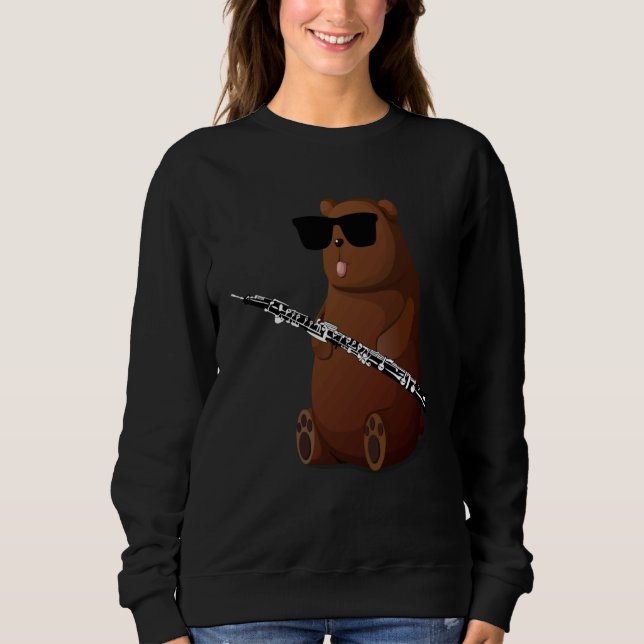 Moletom Bear Wearing Sunglasses Playing Oboe (Frente)