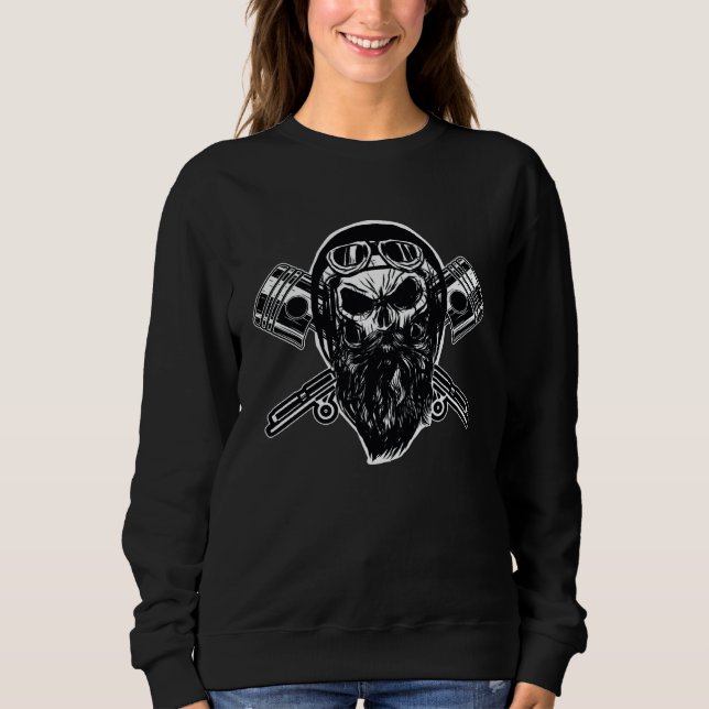 Moletom Bearded Biker Skull Motorcycle (Frente)