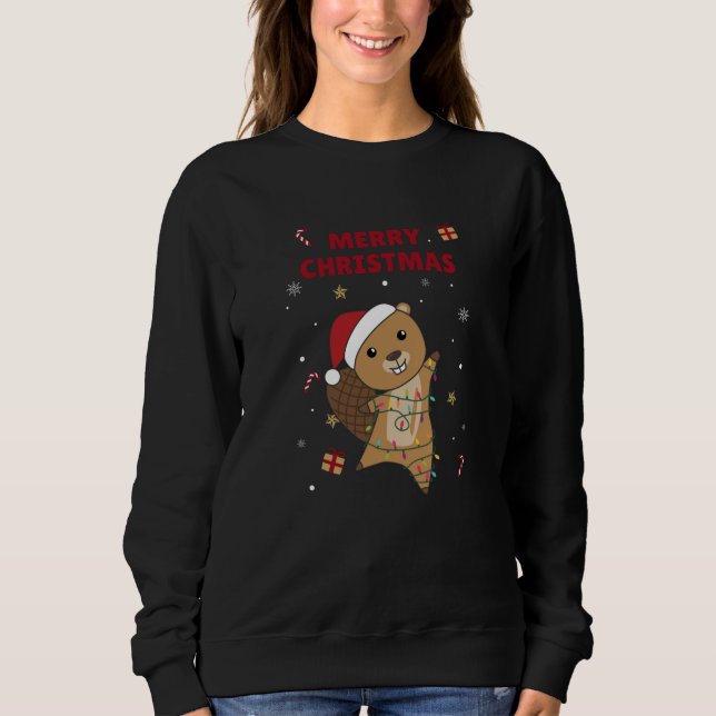 Moletom Beaver Felizes Animais De Inverno De Natal (Frente)