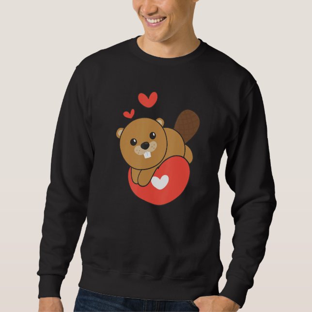 Moletom Beaver For Valentine s Day Cute Animals With Heart (Frente)