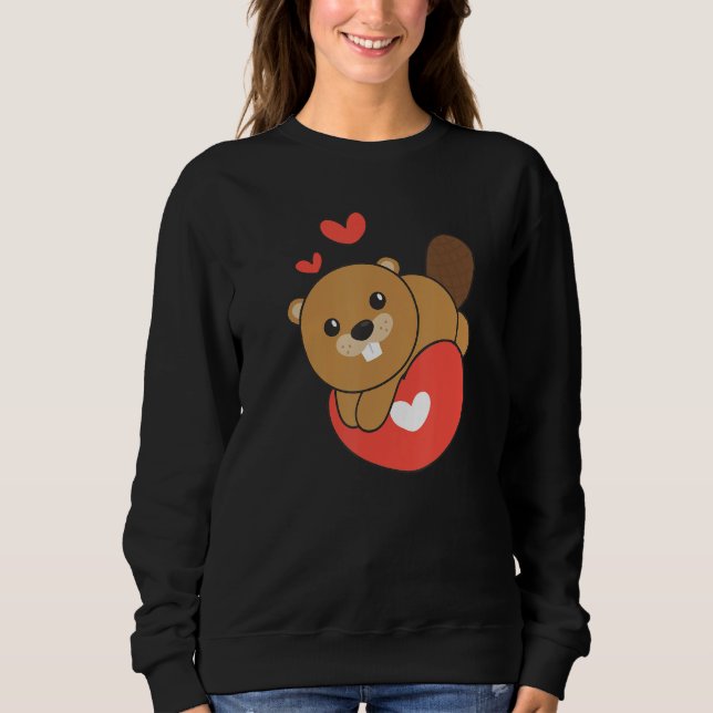 Moletom Beaver For Valentine s Day Cute Animals With Heart (Frente)