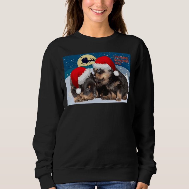 Moletom Bebê Rottweiler Natal Com Chapéus Vermelhos E Leig (Frente)