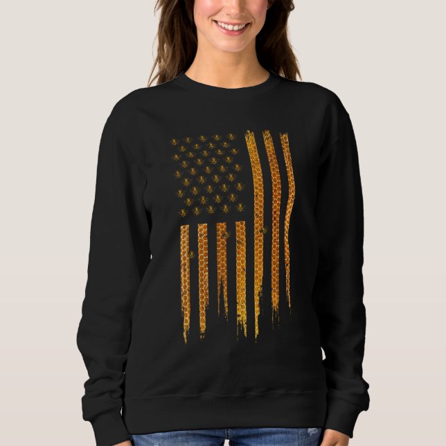 Moletom Beekeeping American Flag Honeycomb Honey Bees Beek (Frente)