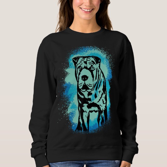 Moletom Beige Sharpei Paint Blue Design Dog Mom Dad (Frente)