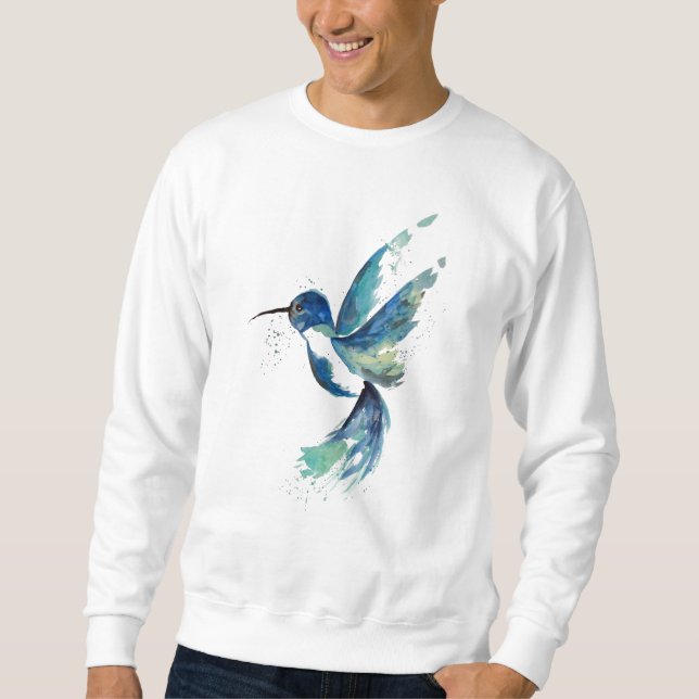 Moletom Beija-flor Azul Aquarela (Frente)