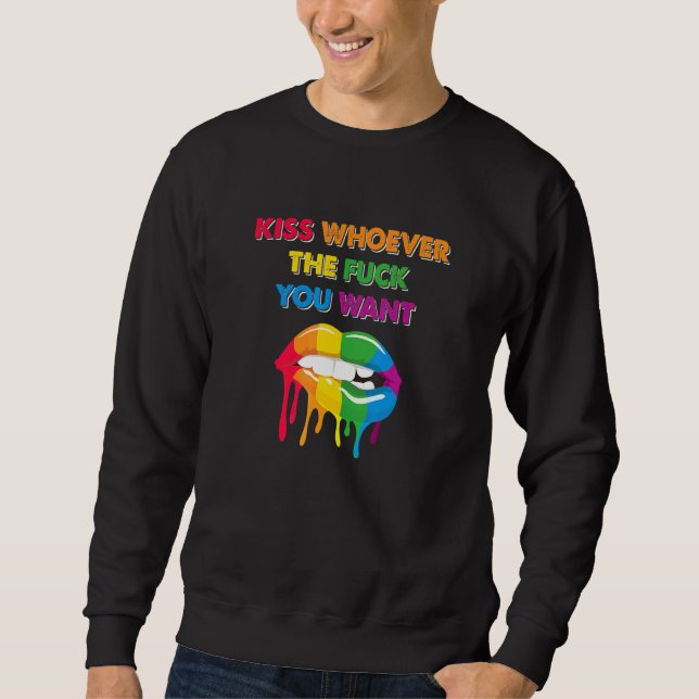 Moletom Beije Quem Você Quiser - LGBT Lábios Arco-íris Org (Frente)