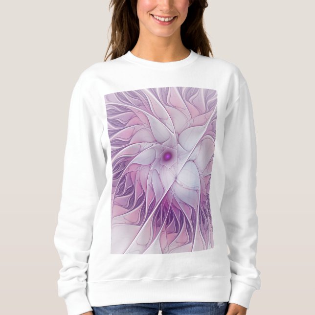Moletom Bela Flor Rosa Arte Fractal Abstrata Moderna (Frente)