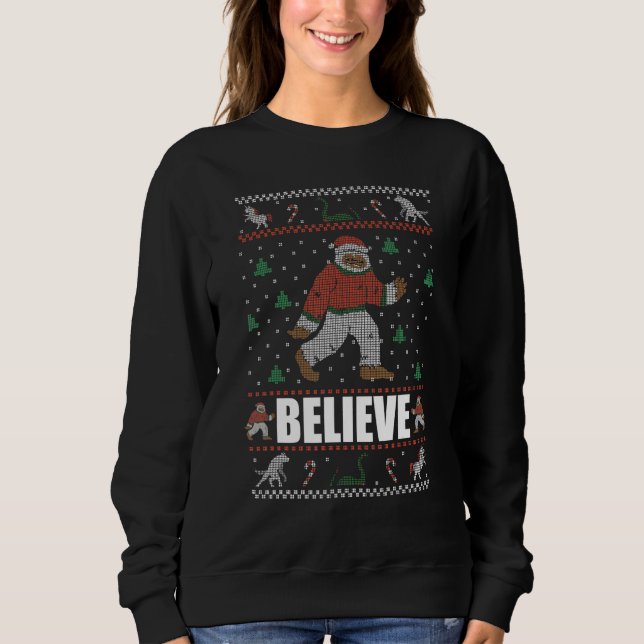 Moletom BELIEVE  Big Foot Ugly Christmas Sweater Yeti Meme (Frente)